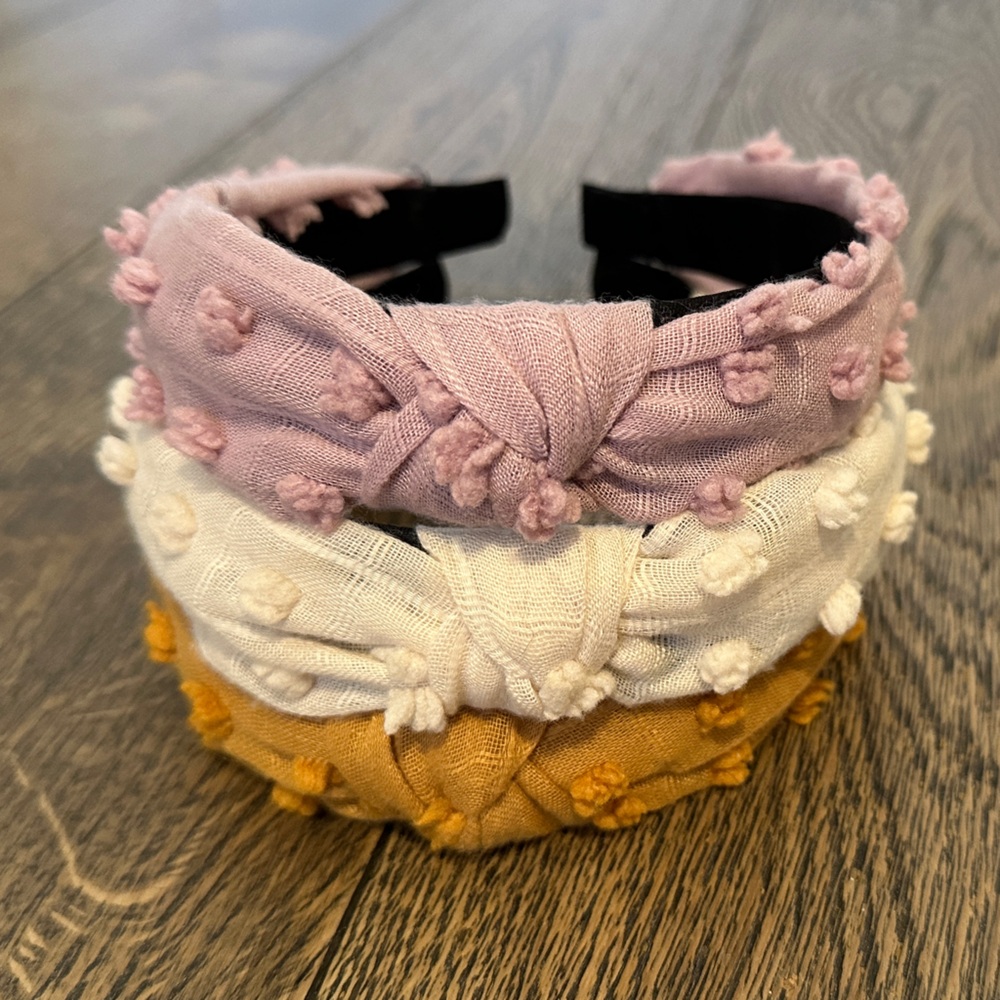 Stylish Women’s Headband Set - Gold, Off-White, and Lavender/Pink
